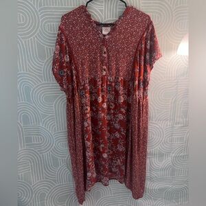 Knox Rose Boho Floral Tunic Top XXL Red Mixed Print